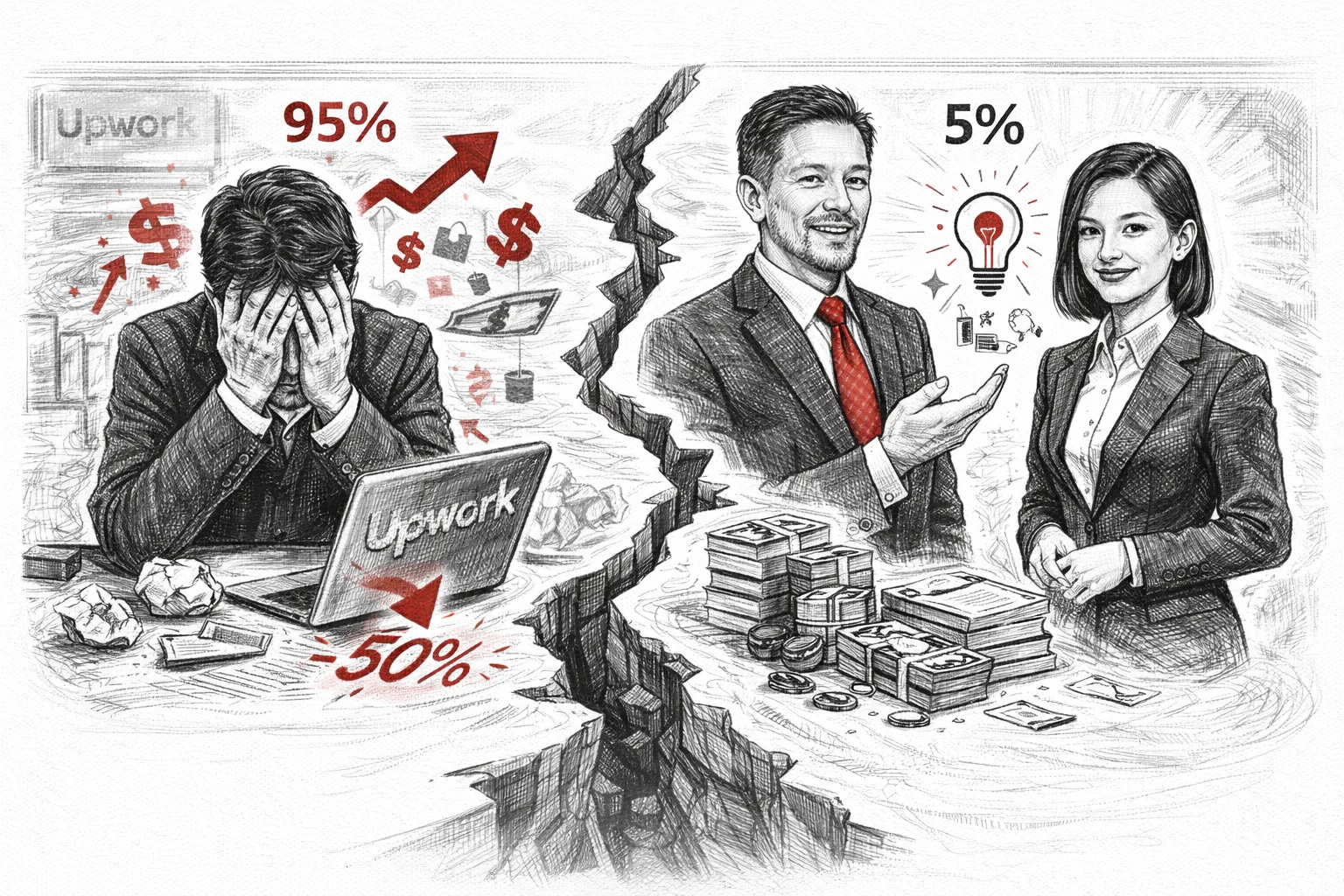 AI 時代的殘酷分水嶺：為什麼 95% 自由工作者的收入腰斬，5% 卻翻倍成長？